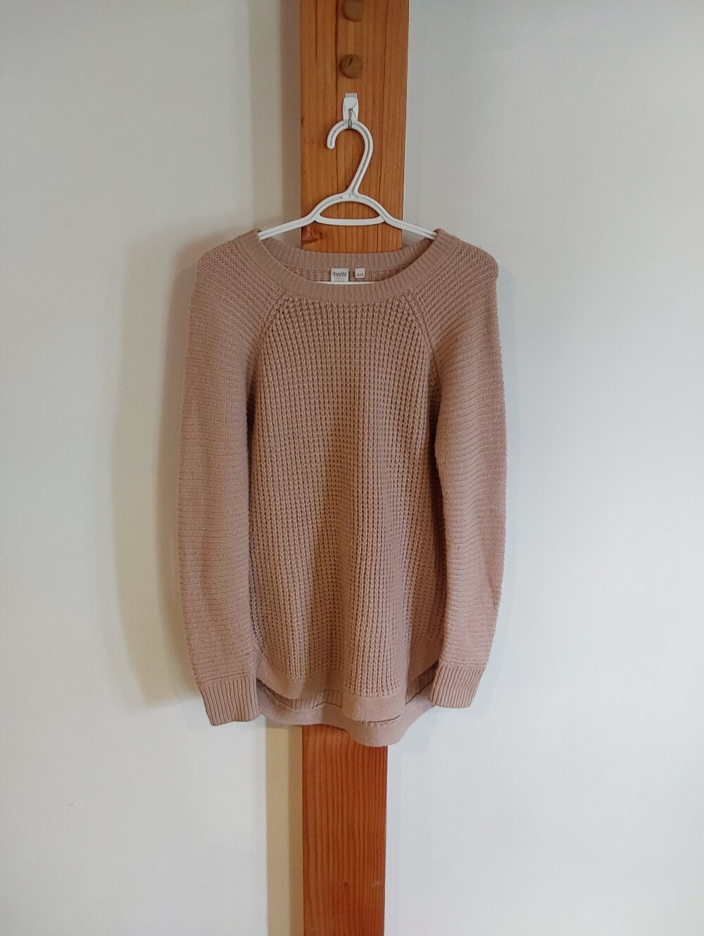 twik Waffle-Knit Crewneck Sweater in Light Taupe